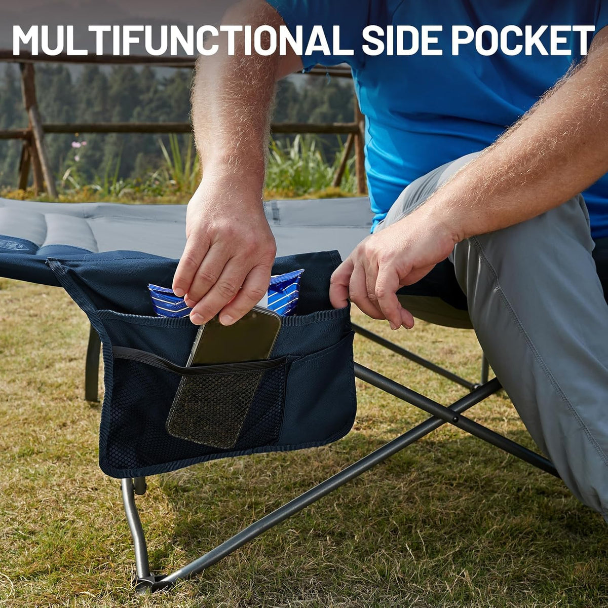 31.8" Extra Wide Heavy Duty Camping Cot with Carry Bag, Blue, 2 Pack P634006