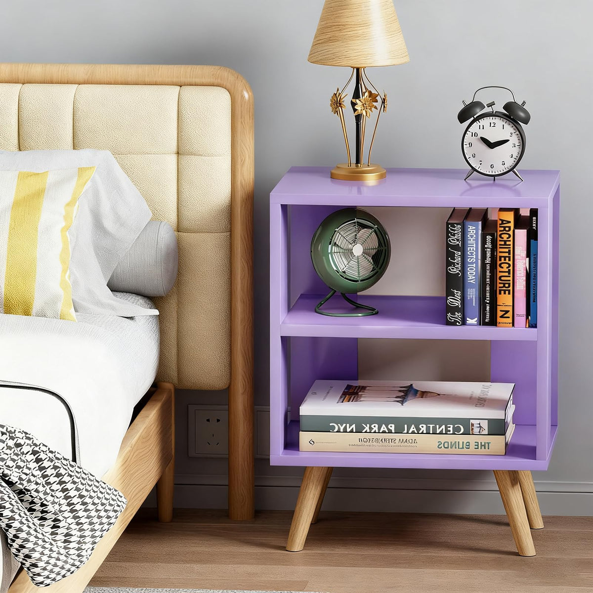 Purple 2-Tier Wooden Nightstand V4571
