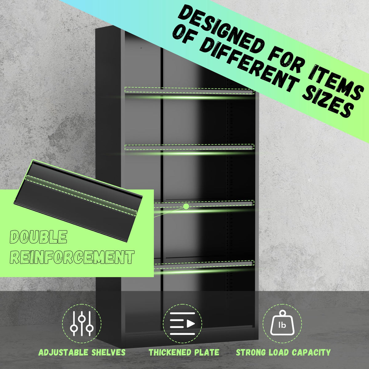 Black 72" Locking Steel Storage Cabinet with 4 Adjustable Shelves K35353