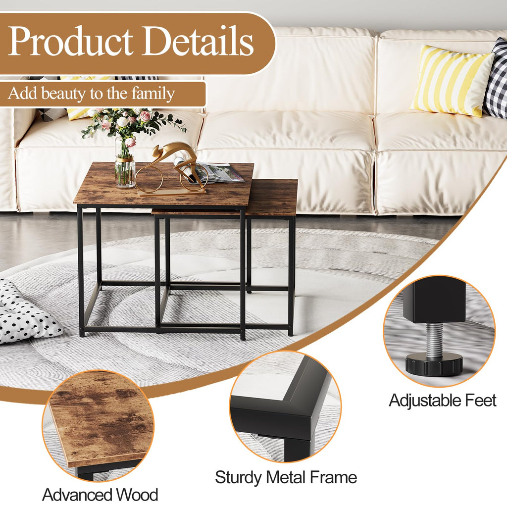 Brown Engineered Wood Nesting Coffee Table Set of 2 U2417