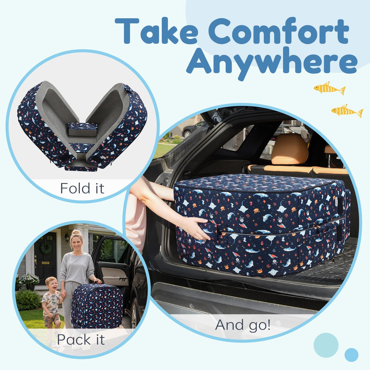 2-in-1 Foldable Toddler Travel Bed with Foam Safety Rails Z670590