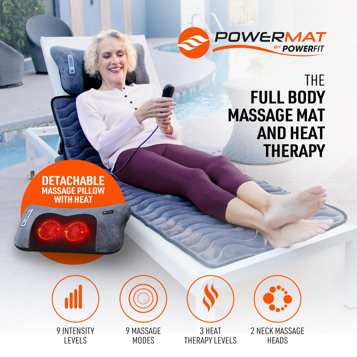Full Body Massage Mat with Detachable Massage Pillow, 9 Intensity Levels, 9 Massage Modes & 3 Heat Settings E886589