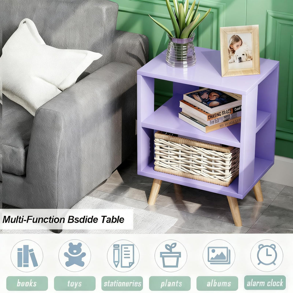 Purple 2-Tier Wooden Nightstand V4571
