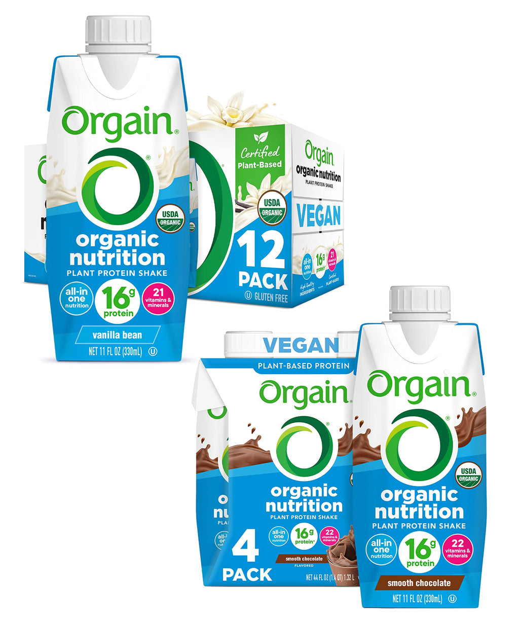 Organic Vegan Plant Based Nutritional Shake, Vanilla Bean + Smooth Chocolate, 11 Fl Oz (Pack of 4) B921161