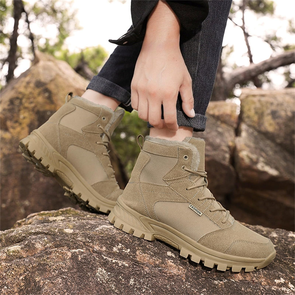 Mid Top Fur Lined Suede Leather Waterproof Military Tactical Boots K4638