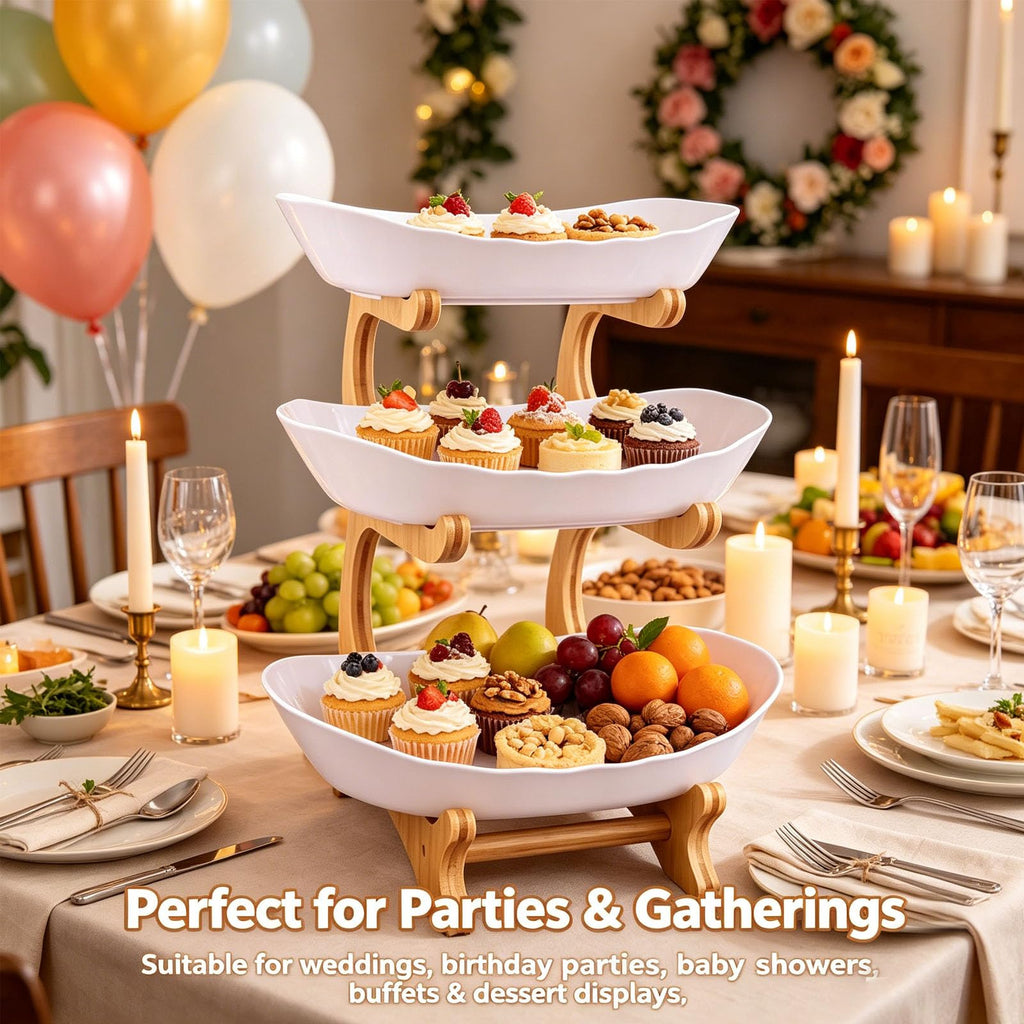 3 Tier Oval Fruit Basket with Bamboo Stand W120439