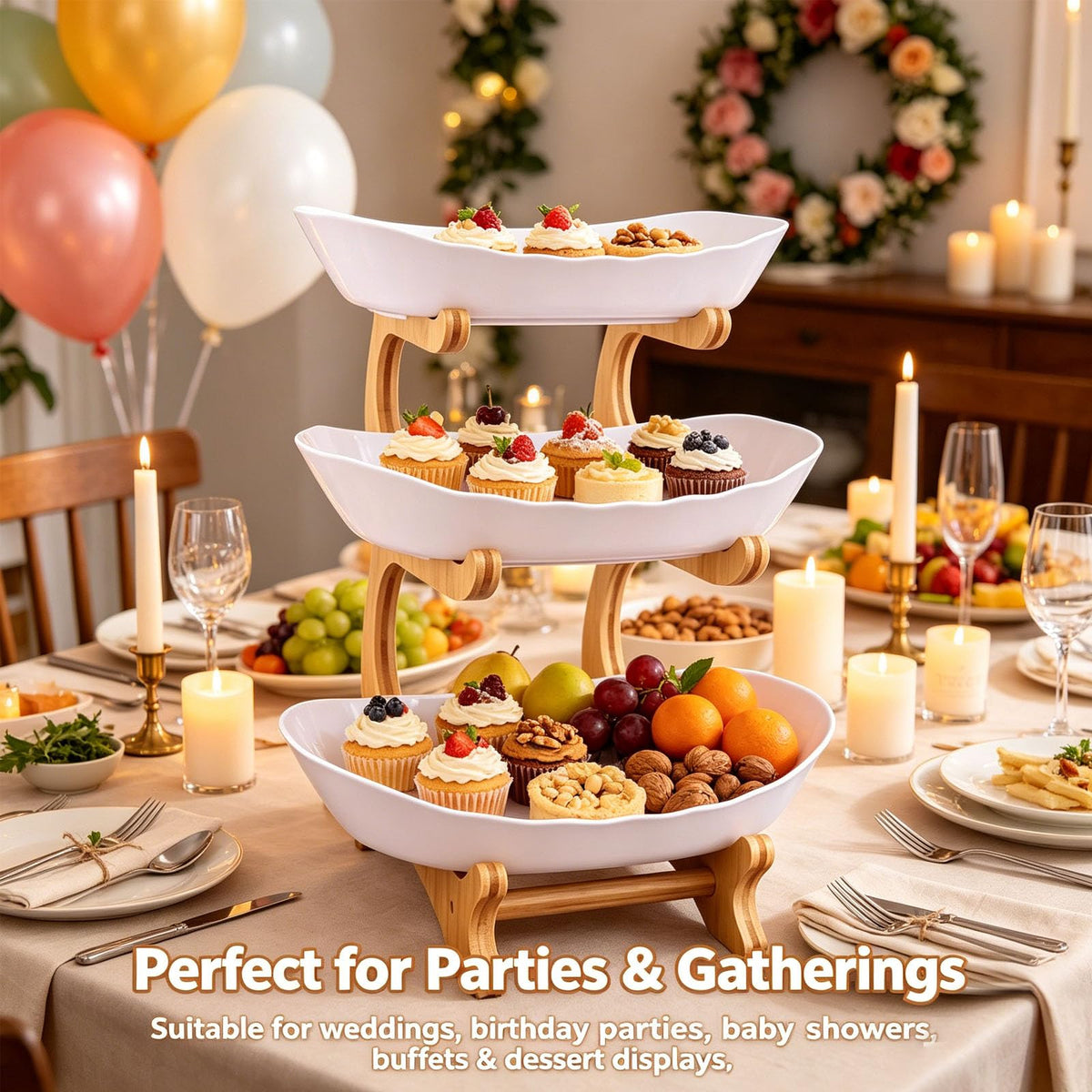 3 Tier Oval Fruit Basket with Bamboo Stand W120439
