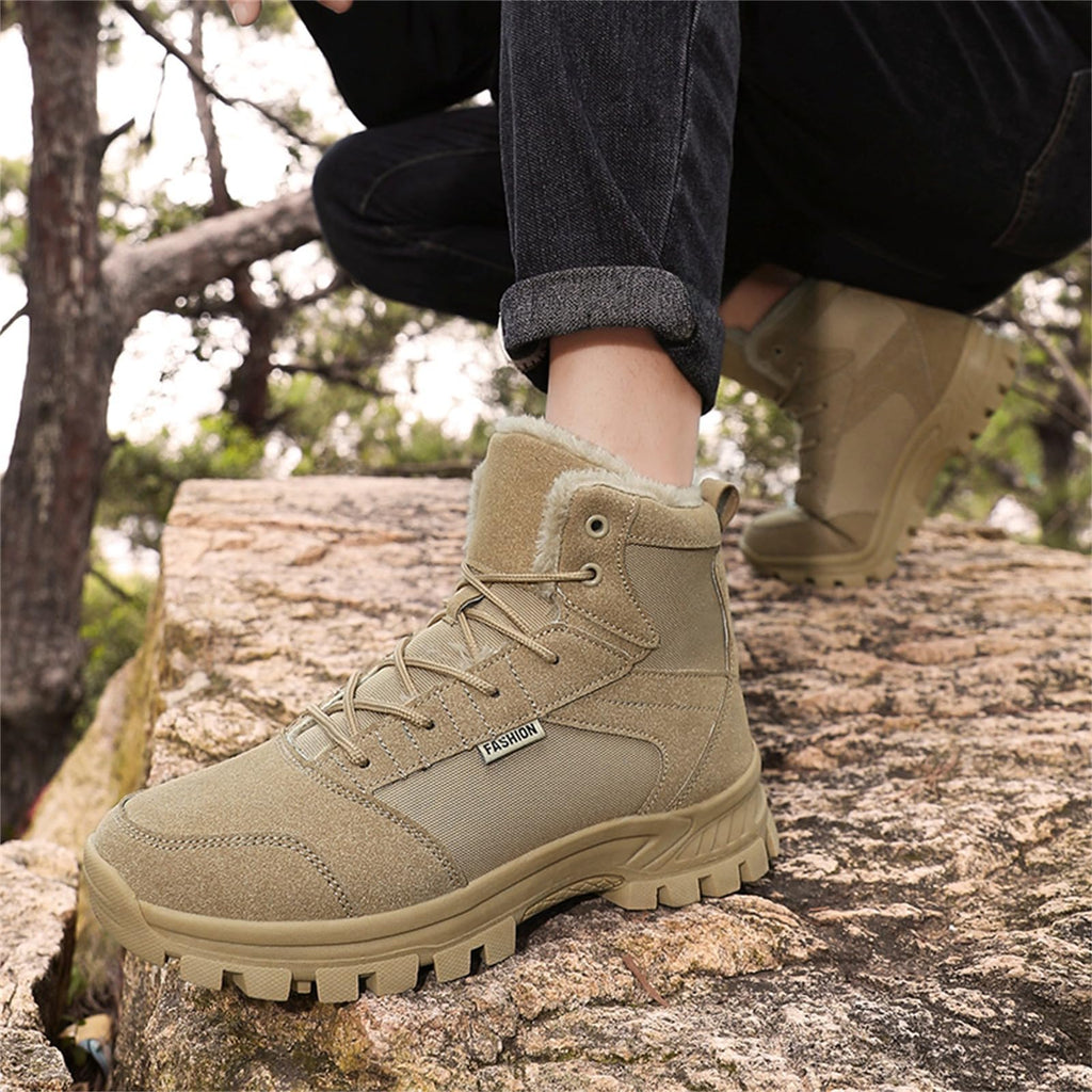 Mid Top Fur Lined Suede Leather Waterproof Military Tactical Boots K4638