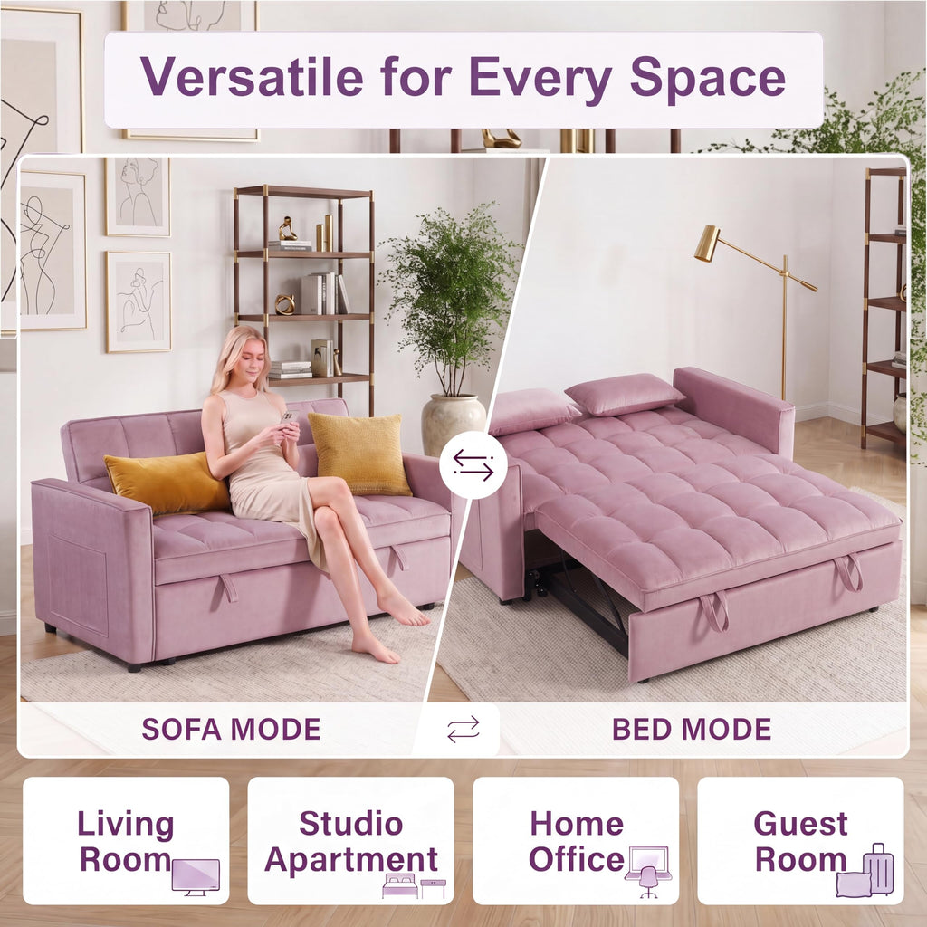 Pink Velvet Convertible Sleeper Sofa Bed H585