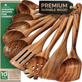 10 Pcs Non Toxic Teak Wooden Kitchen Utensils Set K614983