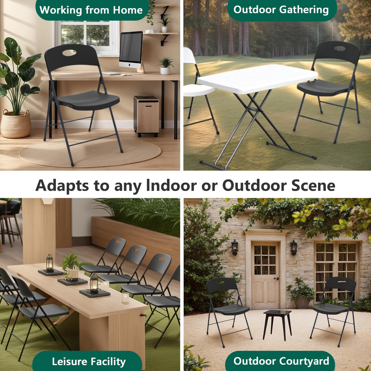 Black 10 Pack Plastic Folding Chair with Steel Frame E7634