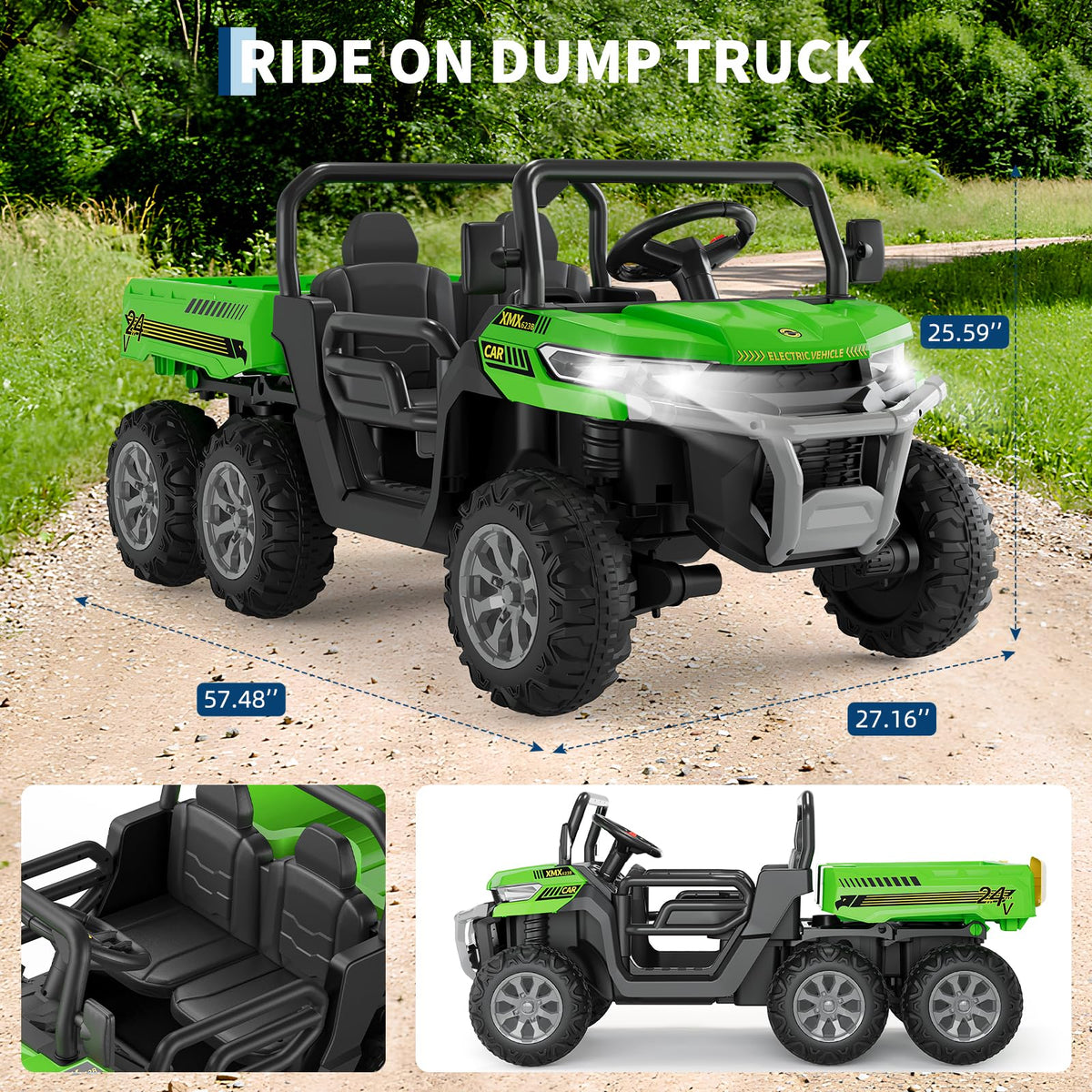 24V 2-Seater 6-Wheel Ride On Dump Truck with Remote Control V803