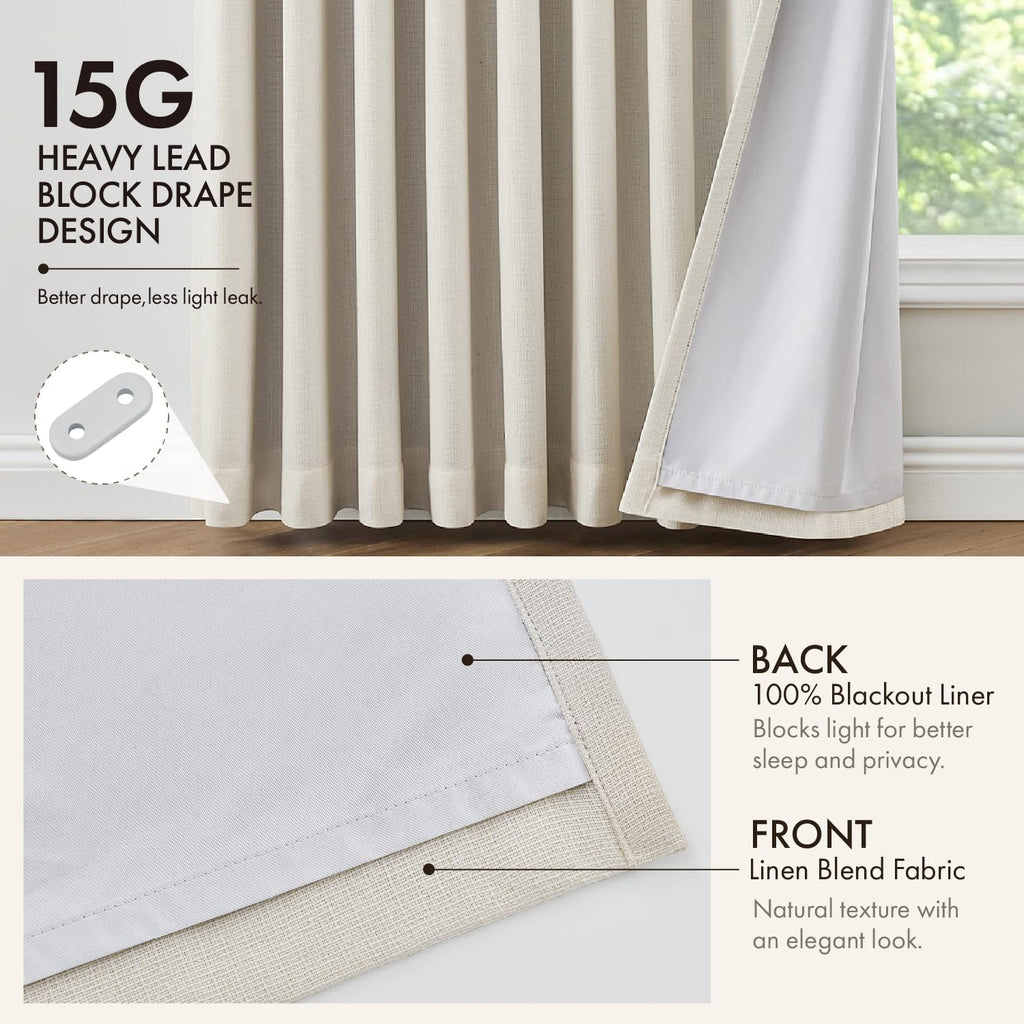 90 Inch Pinch Pleated Blackout Linen Curtains, 2 Panels C74731