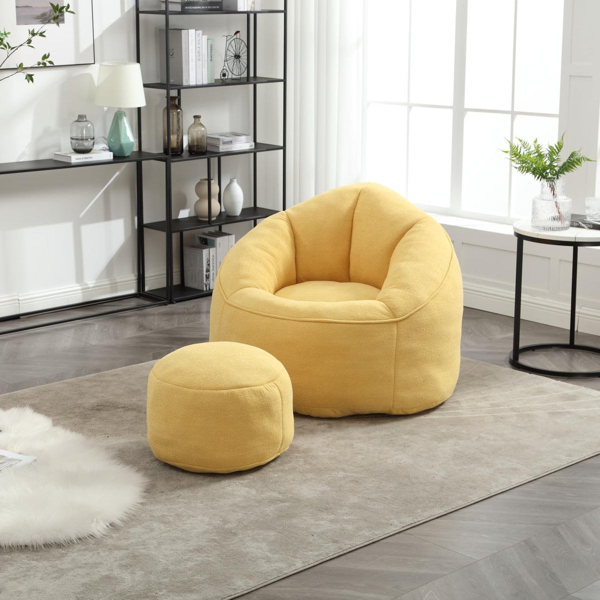 Yellow 3.4 FT Bean Bag Chair with Ottoman L2800