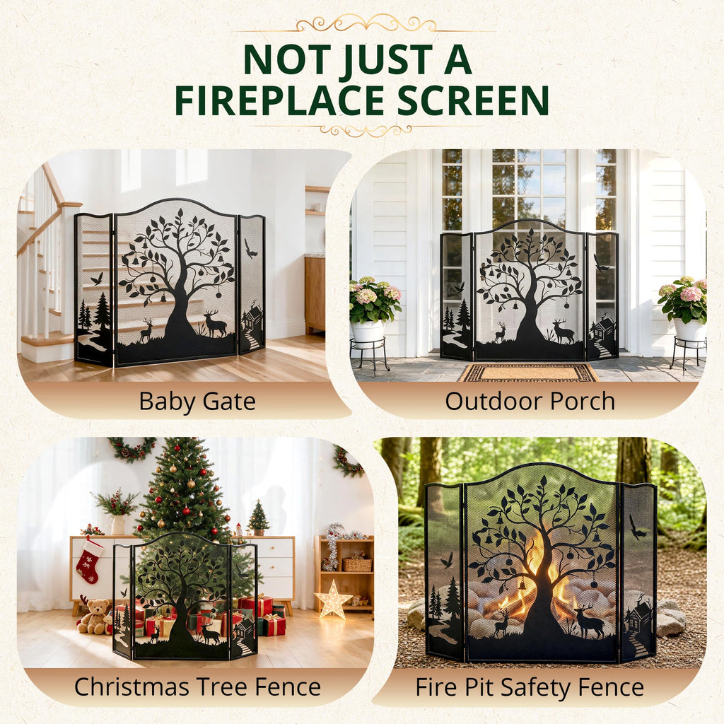 50" x 36" 3-Panel Tree Pattern Fireplace Screen B557550