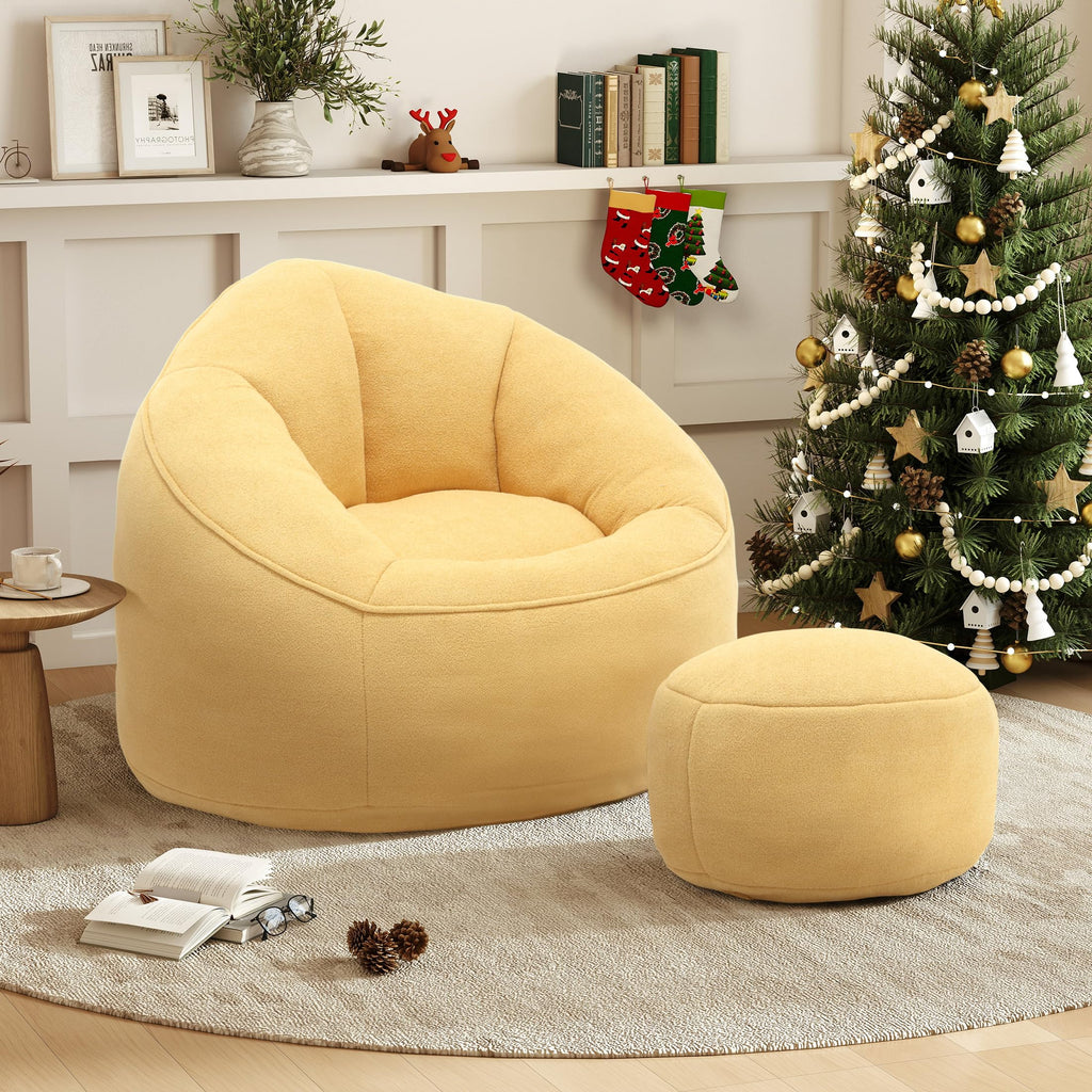 Yellow 3.4 FT Bean Bag Chair with Ottoman L2800