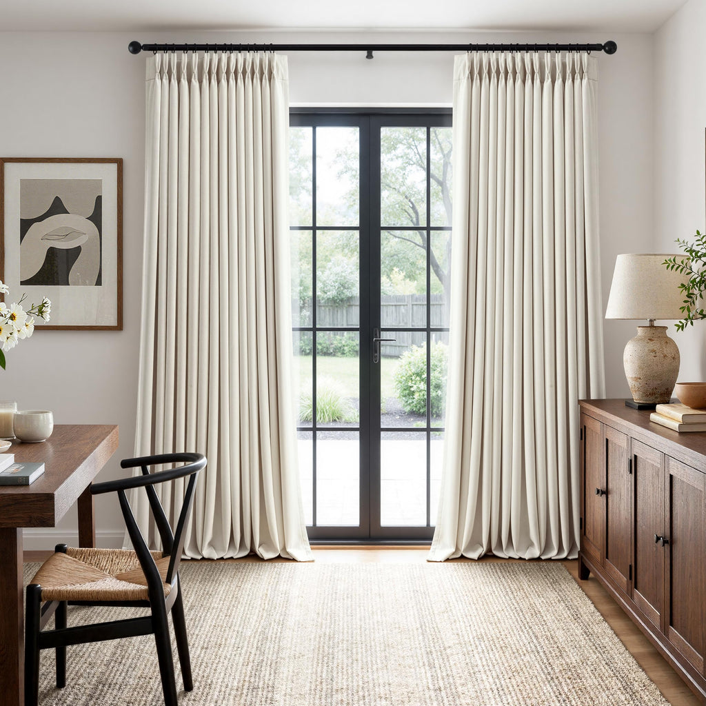 90 Inch Pinch Pleated Blackout Linen Curtains, 2 Panels C74731