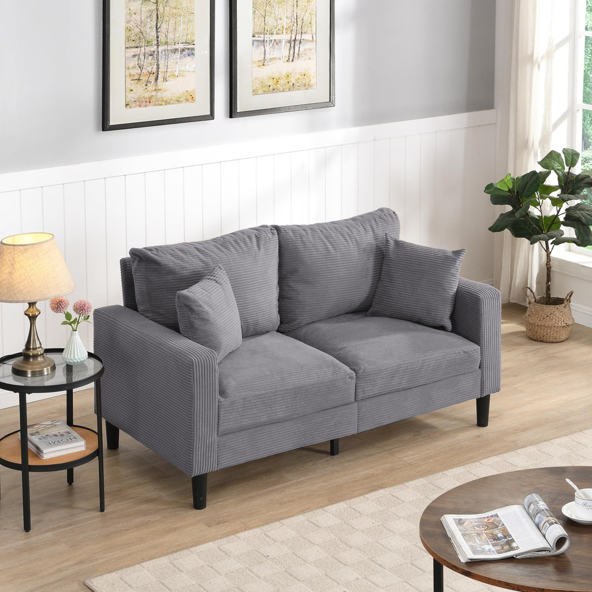 Light Gray Upholstered Loveseat Sofa J545