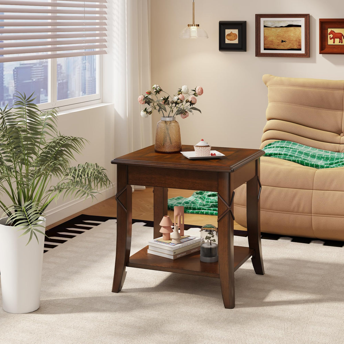 Solid Wood End Table with Storage Shelf M481416