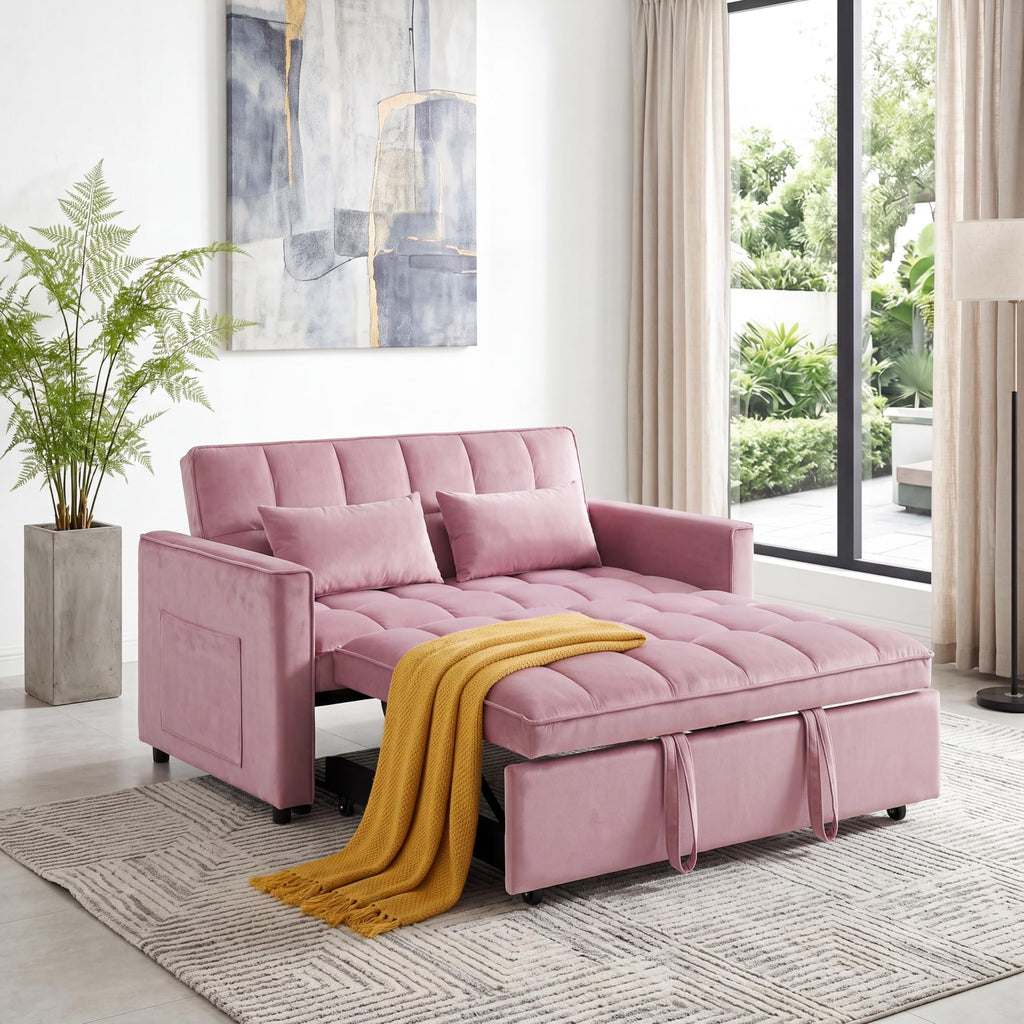 Pink Velvet Convertible Sleeper Sofa Bed H585