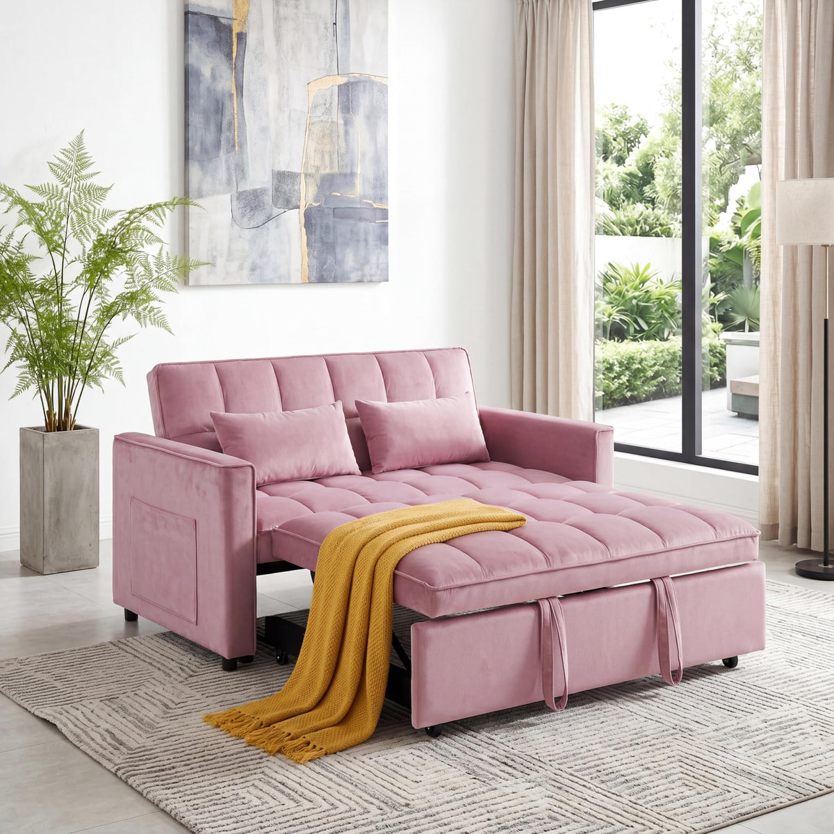 Pink Velvet Convertible Sleeper Sofa Bed H585