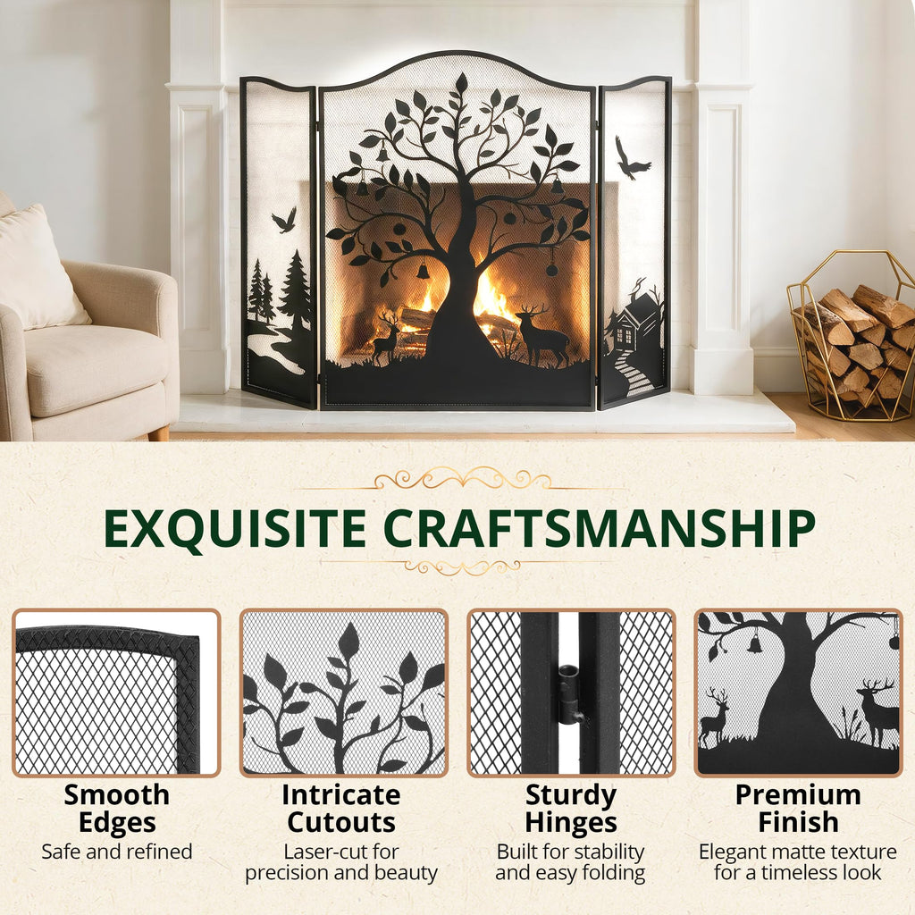 50" x 36" 3-Panel Tree Pattern Fireplace Screen B557550