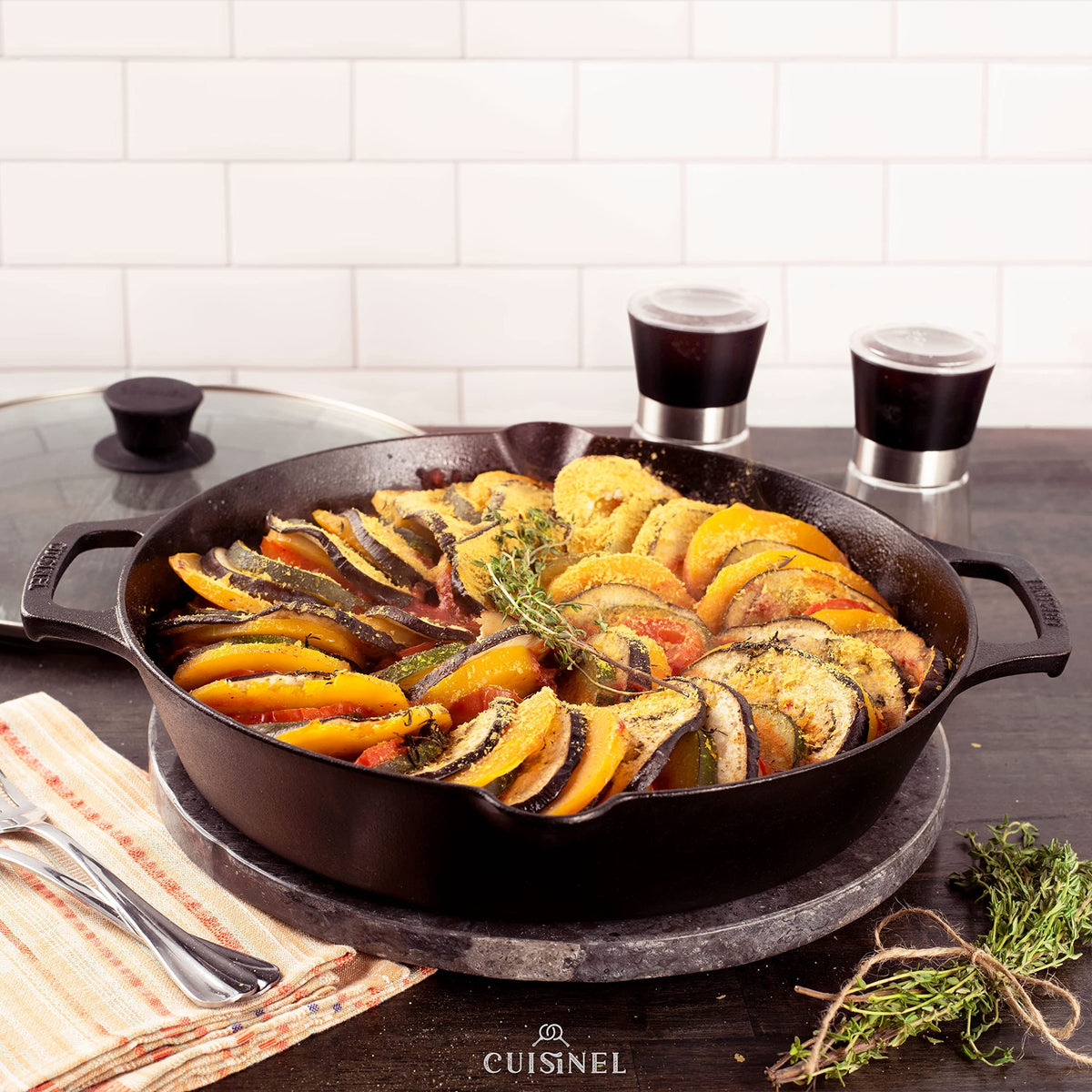 Cast Iron Skillet Set 10" + 12" Dual Handle Frying Pans with Glass Lids Pre-seasoned Oven Safe Cookware P995846