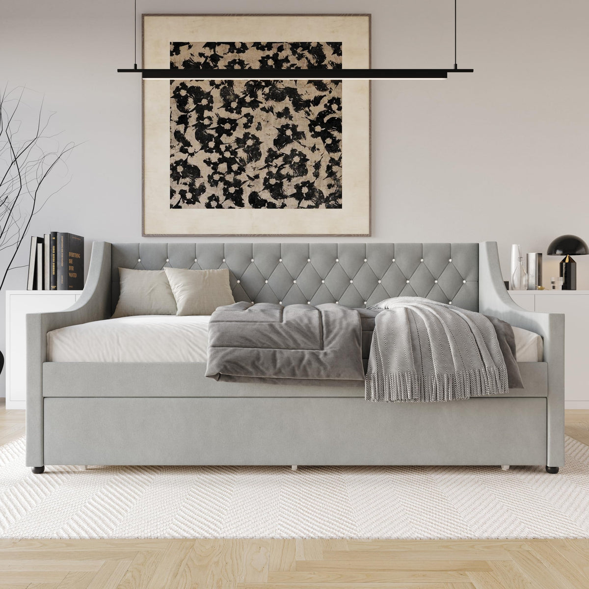 Twin Linen Upholstered Daybed with Trundle X120920