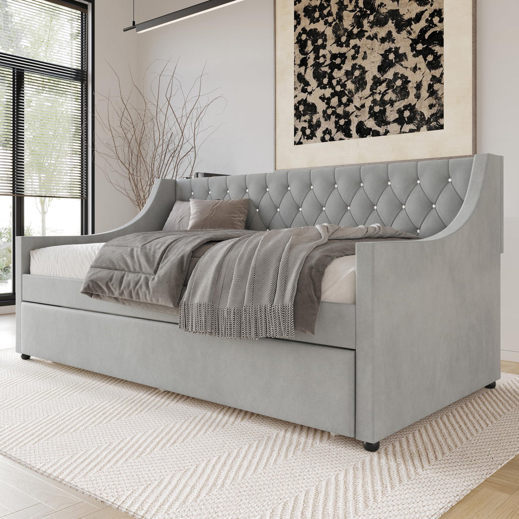 Twin Linen Upholstered Daybed with Trundle X120920