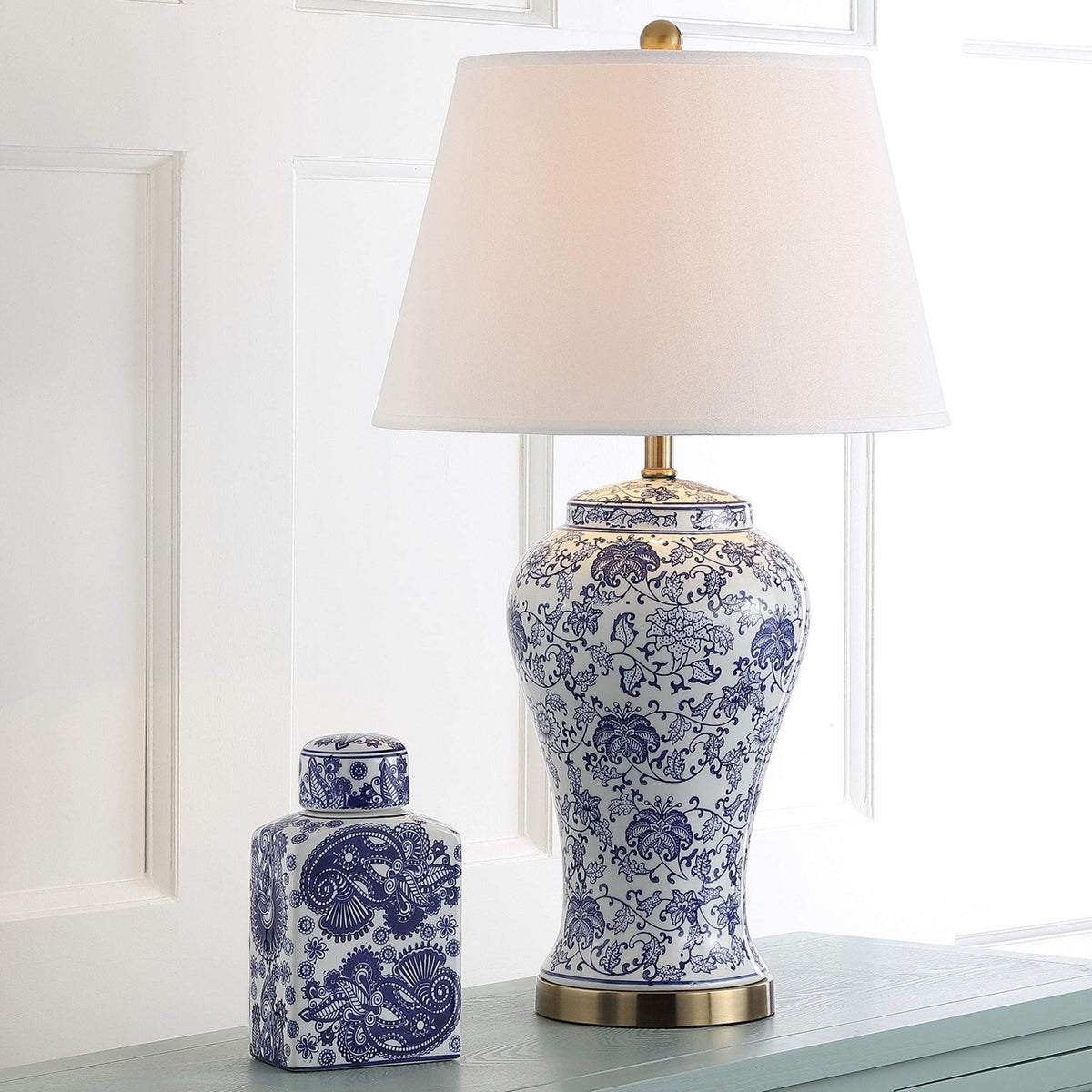 White Blue Ceramic Led Table Lamp Set of 2 W125