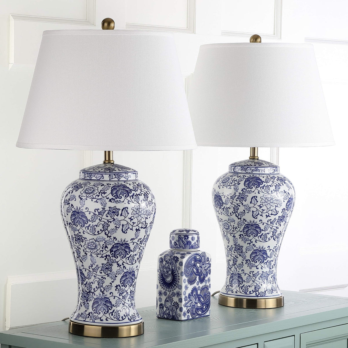 White Blue Ceramic Led Table Lamp Set of 2 W125