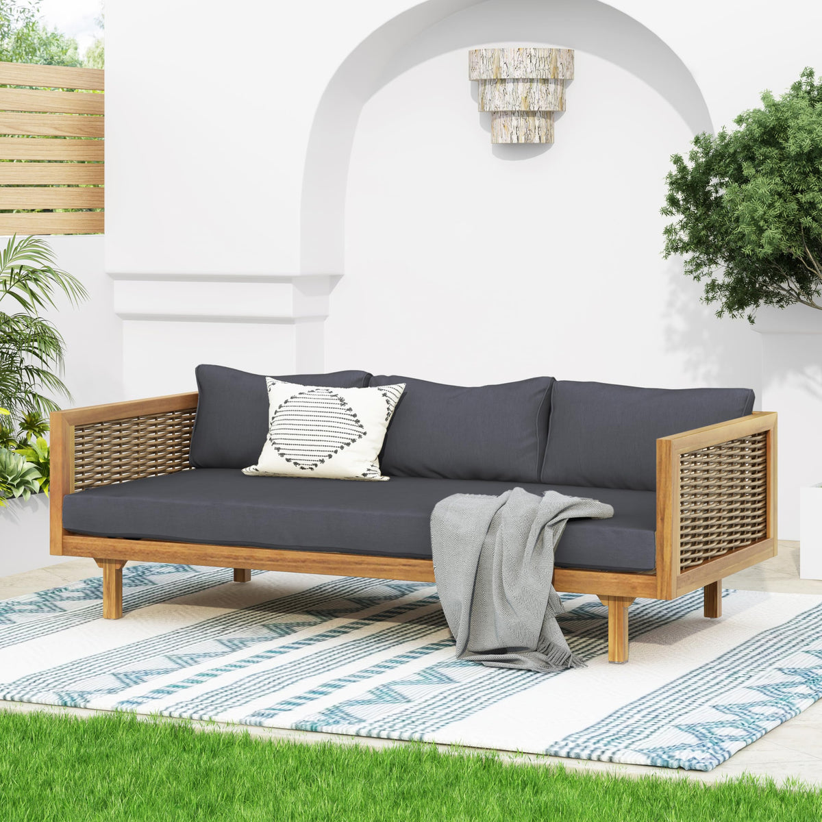 Acacia Wood 3-Seater Patio Sofa with Cushions R625360