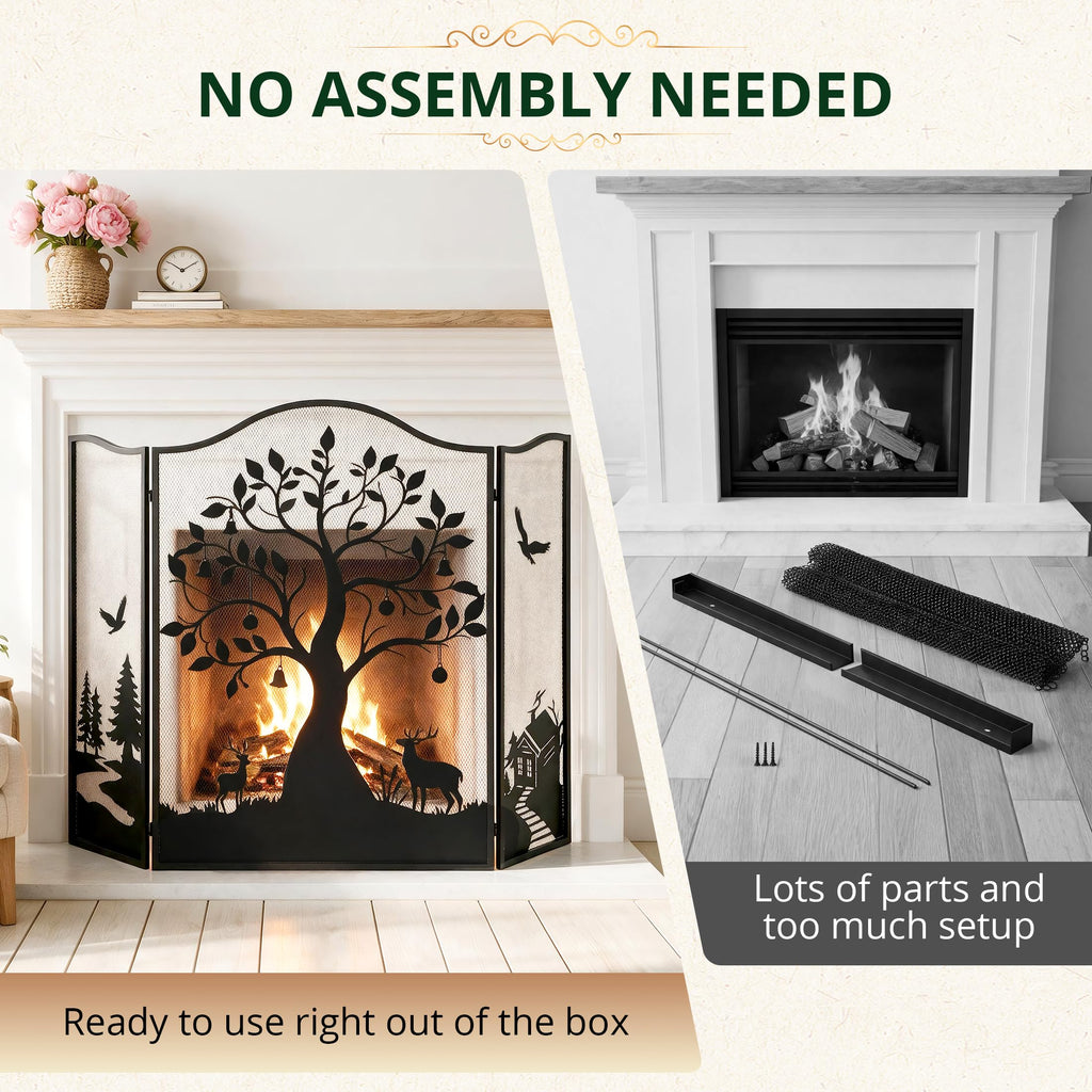 50" x 36" 3-Panel Tree Pattern Fireplace Screen B557550