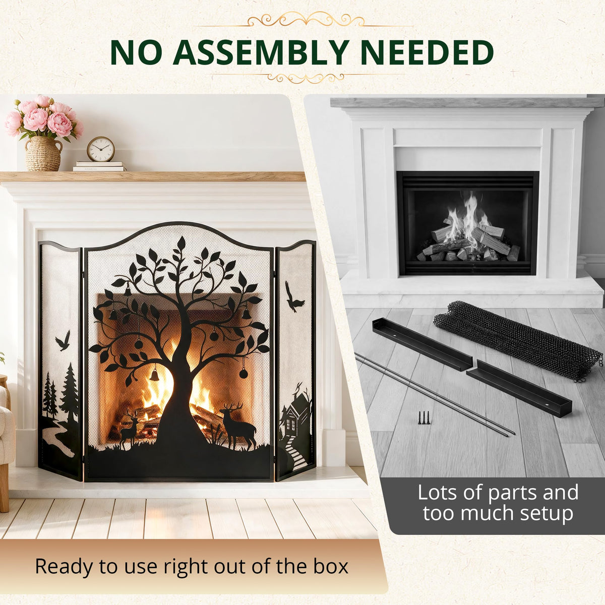 50" x 36" 3-Panel Tree Pattern Fireplace Screen B557550