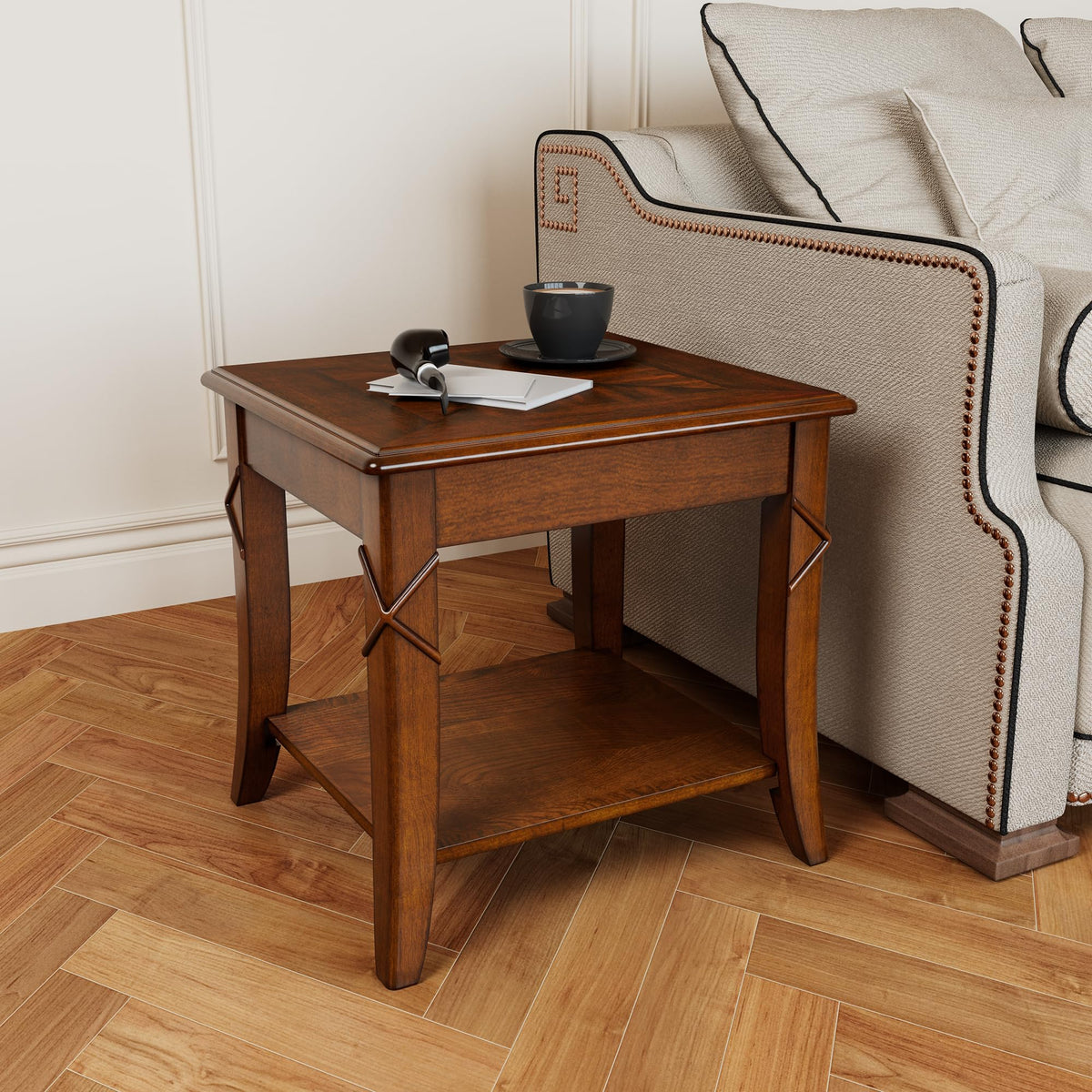 Solid Wood End Table with Storage Shelf M481416