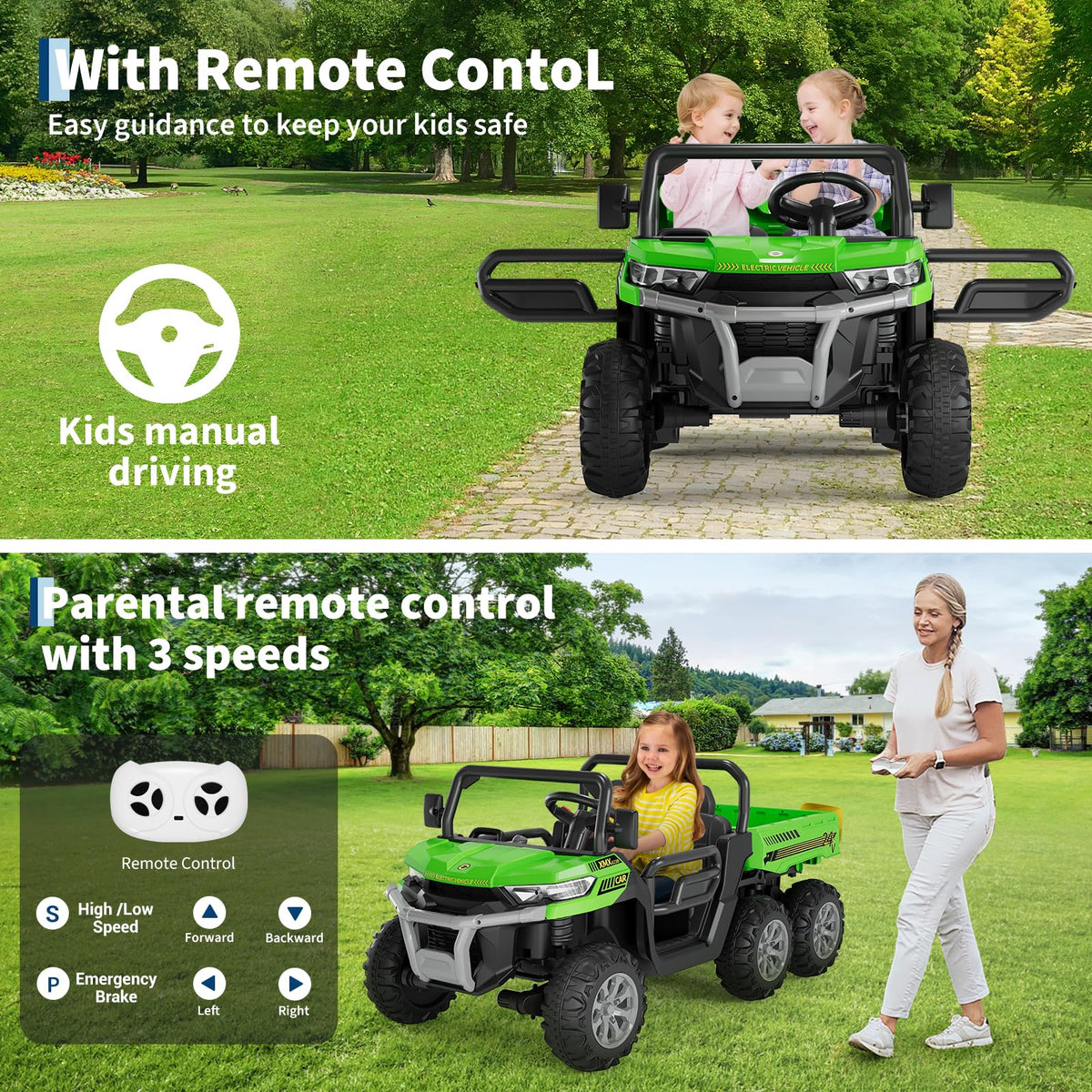 24V 2-Seater 6-Wheel Ride On Dump Truck with Remote Control V803