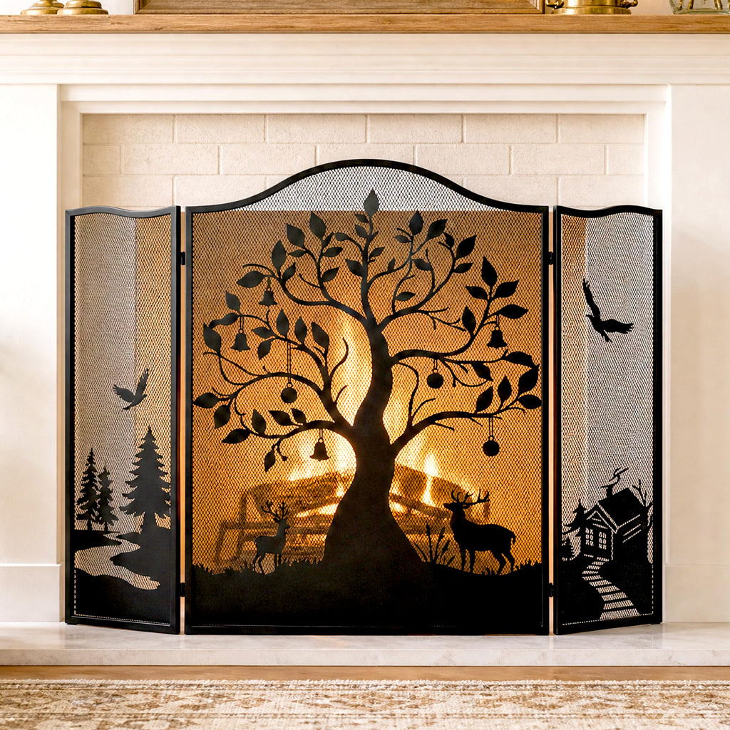 50" x 36" 3-Panel Tree Pattern Fireplace Screen B557550