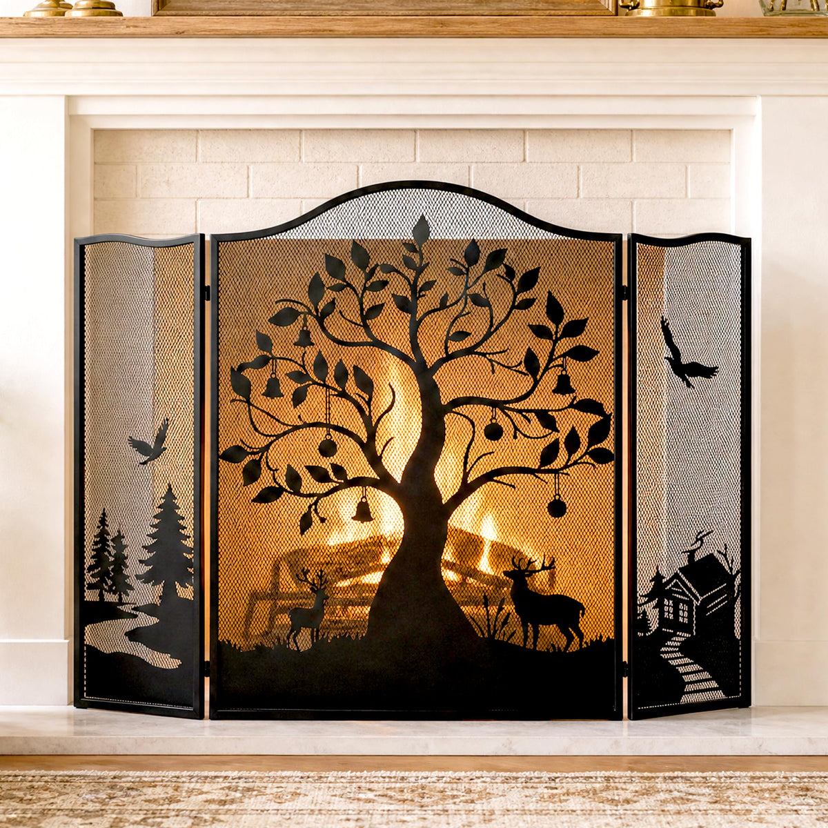 50" x 36" 3-Panel Tree Pattern Fireplace Screen B557550