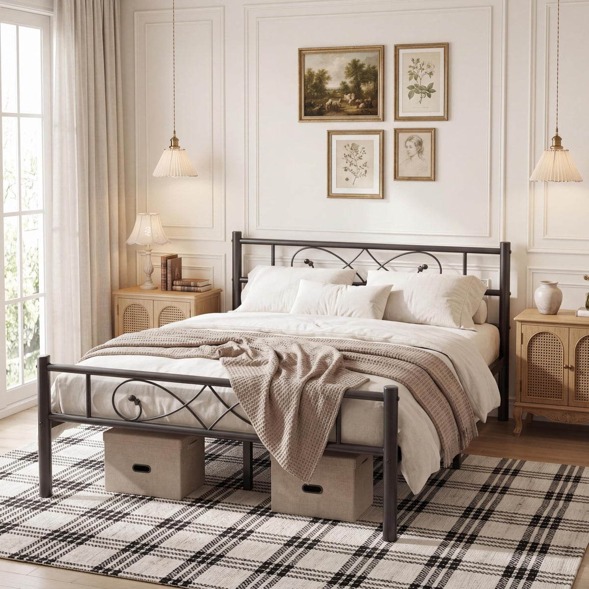 Full Size Metal Platform Bed with Under Storage W36180