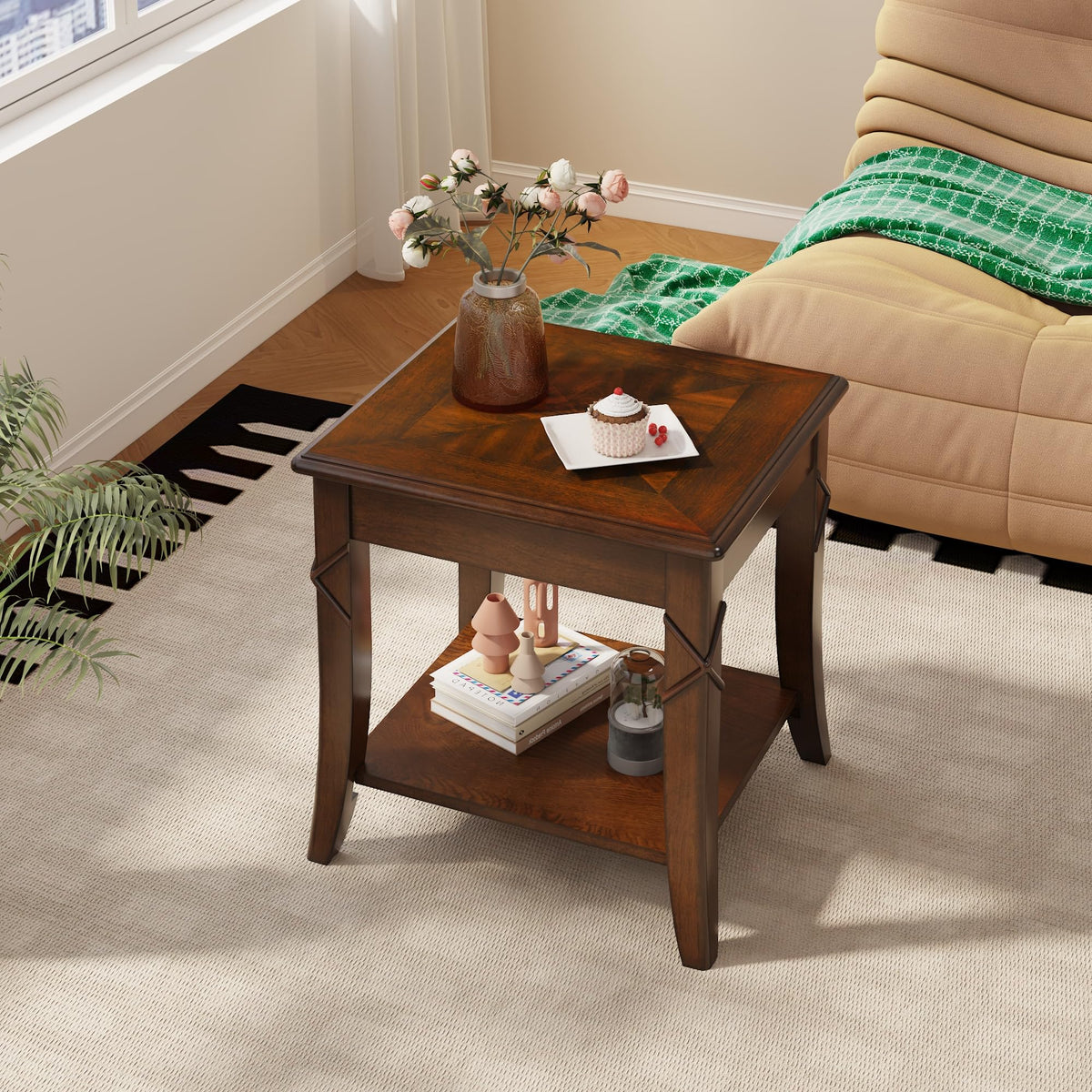 Solid Wood End Table with Storage Shelf M481416