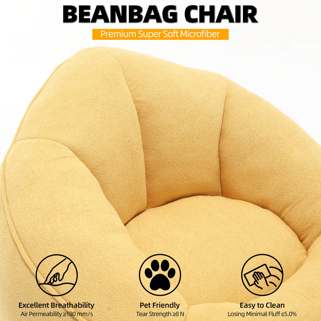 Yellow 3.4 FT Bean Bag Chair with Ottoman L2800