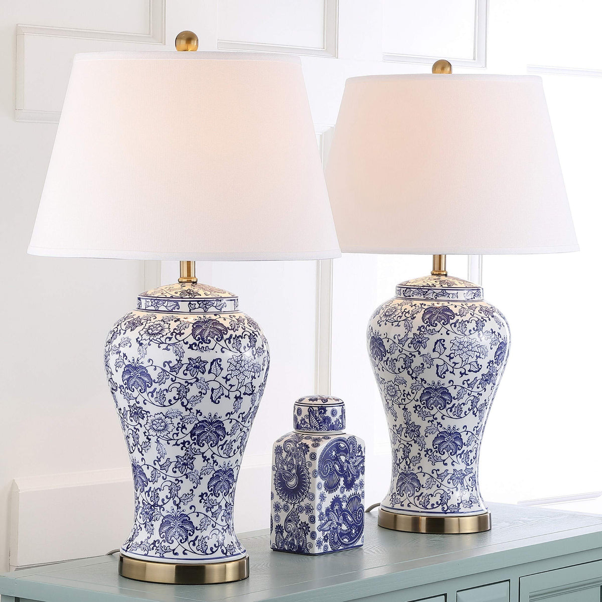 White Blue Ceramic Led Table Lamp Set of 2 W125