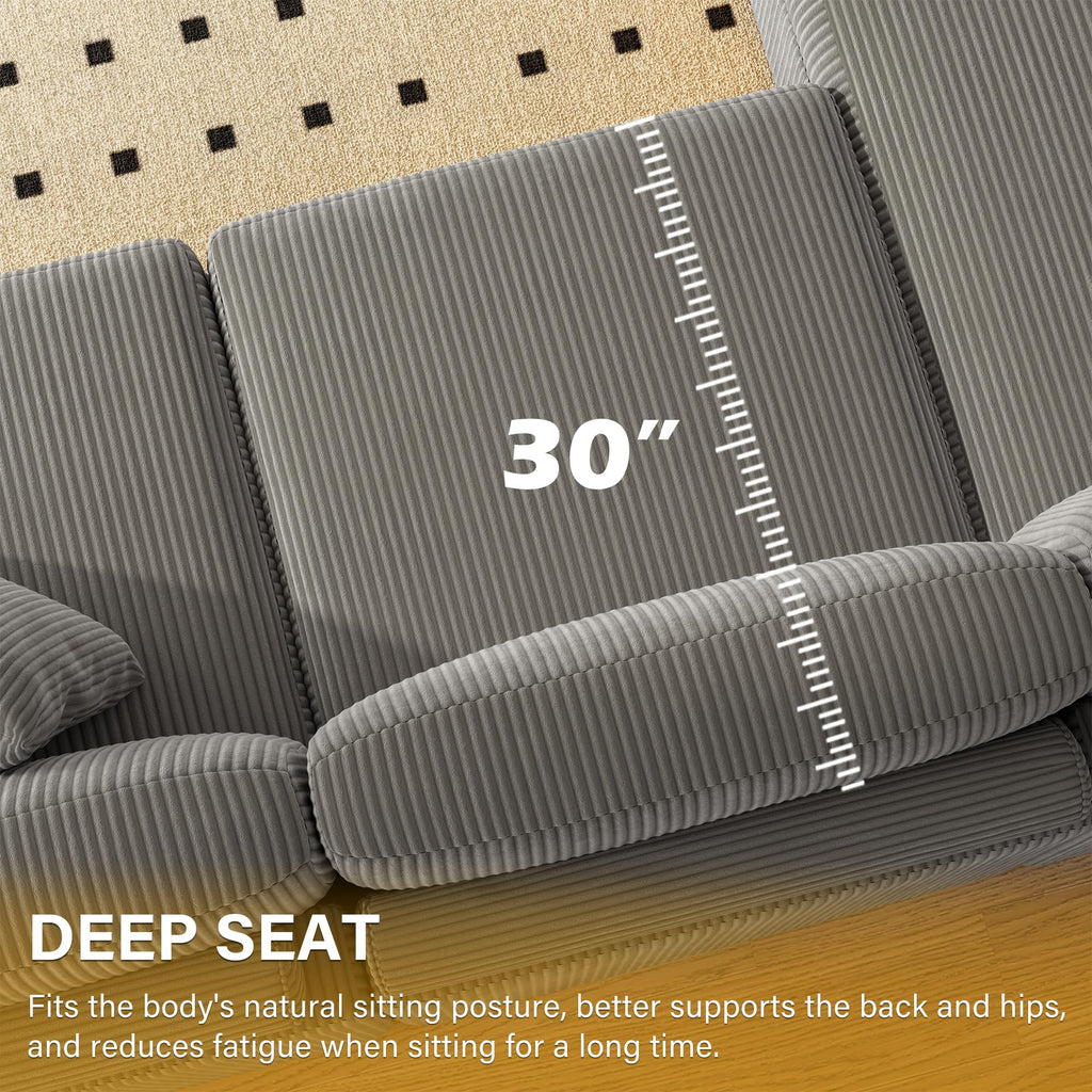 118" Light Gray Corduroy Modular Sectional Sofa with L-Shape Chaise X806554