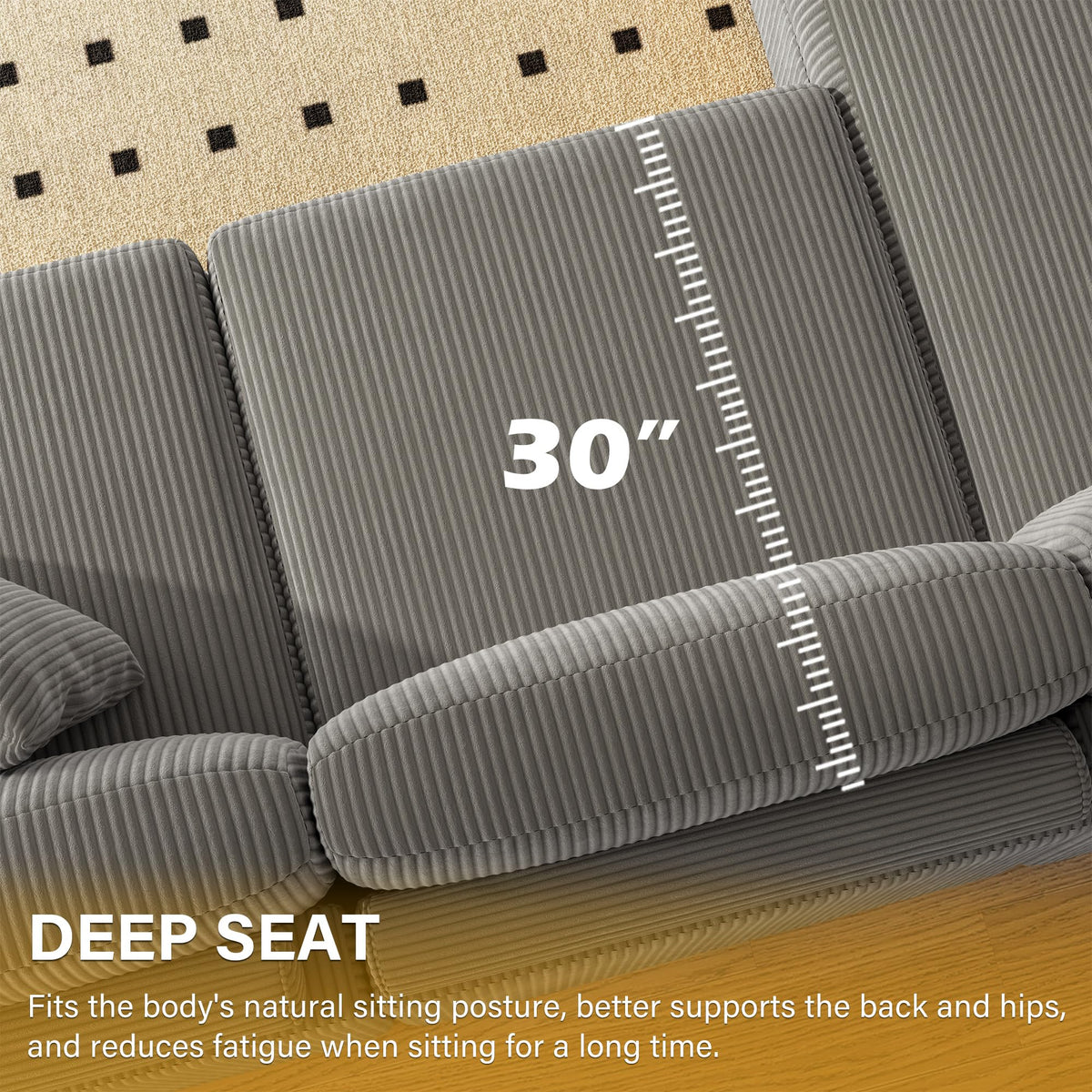 118" Light Gray Corduroy Modular Sectional Sofa with L-Shape Chaise X806554
